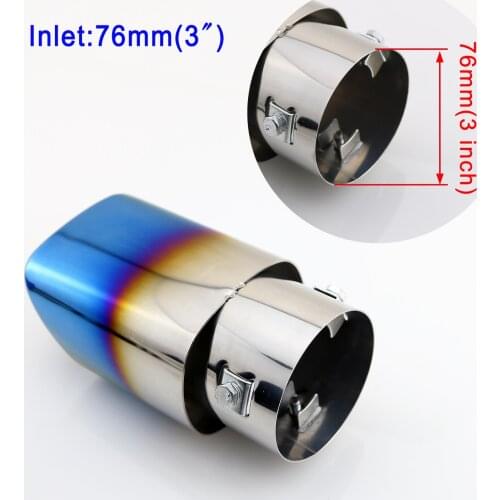Blue Car Silencer Pipe Cover Universal Part 3" Inlet 76mm Caliber Tail Exhaust Rear Muffler End Tip Trim Accessories Steel