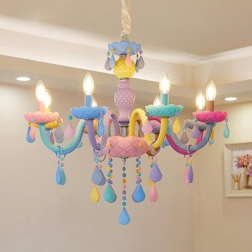 Modern Crystal LED Chandelier Lighting Macaron Color Chandelier Dining Room Lamp Bedroom Lamp Girl Princess Home Decor Lights