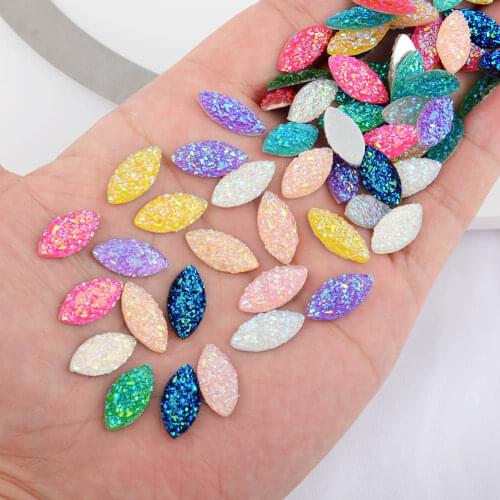 BOLIAO New 40Pcs 8*16mm ( 0.31*0.63in ) Horse eye Shape Mix Resin Rhinestone Flatback Scrapbooking Handmade Art Work DIY