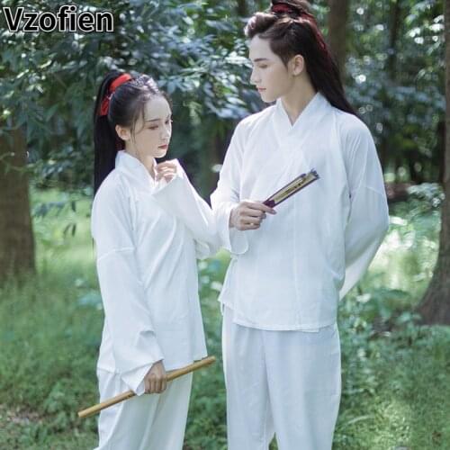 Ancient Traditional Thick Hanfu Pajamas Women Men White Hanfu Dance Costumes Han Dynasty Long Sleeve Hanfu Cosplay Performance