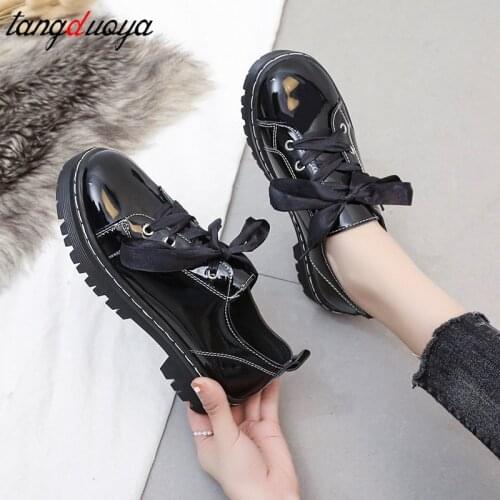 Women Shoes Leather Lace Up Oxford Shoes Thick Bottom High Heels Loafers Round Head Platform Casual Shoes Lolita Mary Jane Shoes