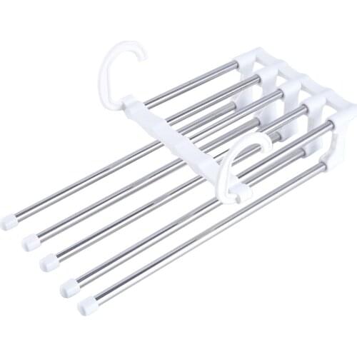 5-in-1 Pants Hanger Multifunctional Portable Stainless Steel Hanger for Clothes Trousers Coat Storage Organization Space Saving