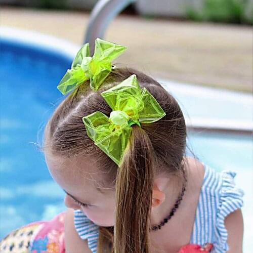 Oaoleer 4 inch Waterproof Princess Hairgrips Jelly Bows Hair Bows Hairpins for Girls with Clips Glitter Swimming Bows Headwear