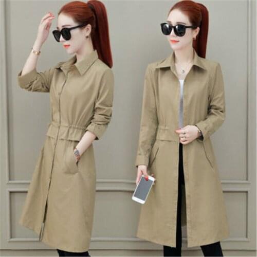 Mid-Length Windbreaker Womens 2020 Spring Autumn Fashion New Style Lapel Single-Breasted Waist Thinner Thin Coat Trendy 293