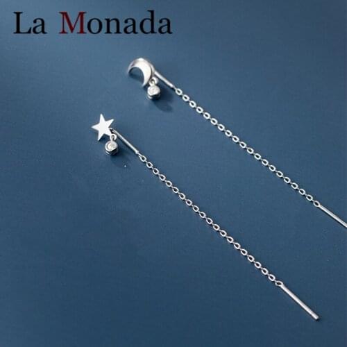 Tassel Long Chain Earrings 925 Sterling Silver Star Moon Asymmetry Dangle Earring for Women Fine Jewelry 2020 Design