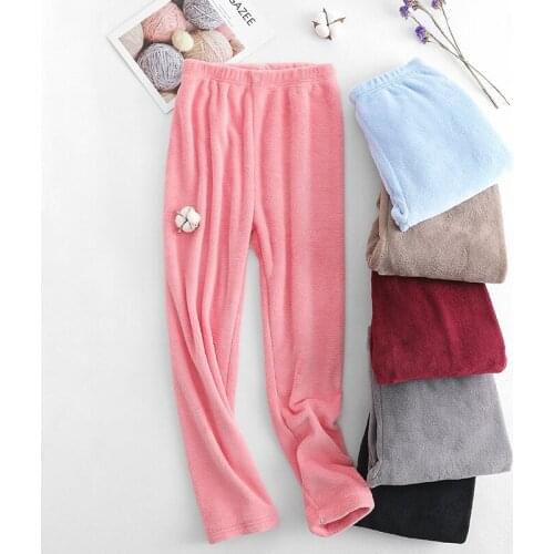 Women Flannel Pajama Bloomers Pants 2019 Winter Elastic Loose Trousers Waist Solid Pajamas Bottom Home Sleep Warm Underwear