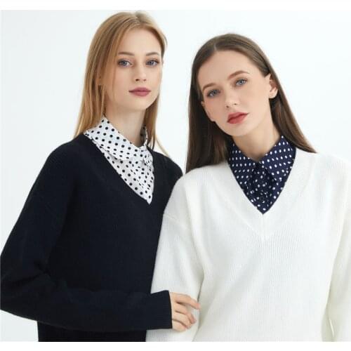 Cotton Front Tie for Women Polka Dots Fake Collar Laides Lapel Detachable Collar Shirt Female False Collar Necklace Dress Decor
