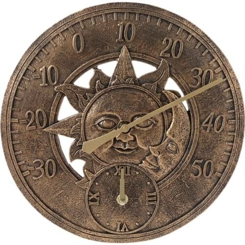 1 Pcs Garden Thermometer Clock 12 Inch Outdoor Retro Wall Station Clock