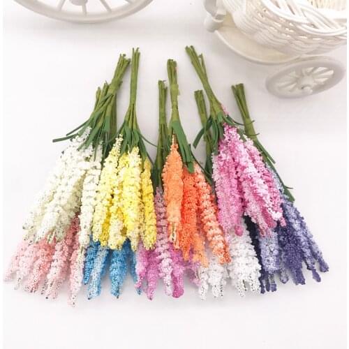 10Pcs/lot Mini PE Lavender Artificial Flowers for Wedding Home Decoration DIY Craft Gift Bride Wreath Scrapbooking Fake Flower