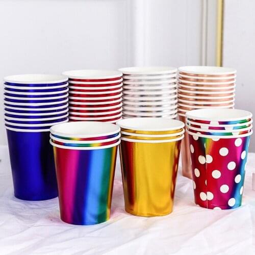 10P High Quality Hot Stamping Gold Paper Cup Disposable Tableware Birthday Party Wedding Decorations Adult Kid Birthday Supplies