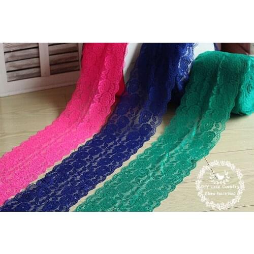 16cm wide 2 yds Dark green Handmade Hair Decoration Wide Elastic Stretch Lace Trim wedding dress skirt lace trim