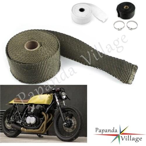 197'' x 2'' 1600F Motorcycle Accessaries Muffler Exhaust Pipe Insulation Thermal Heat Wrap Resistant Tape Header w/ Buckle Belts