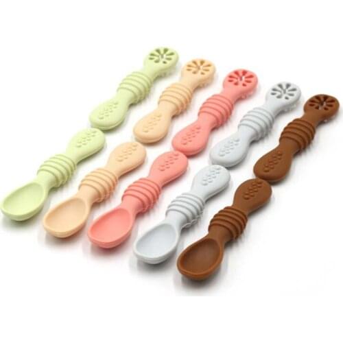 2PCS/Set Baby Spoon Sets BPA Free Silicone Self Feeding Utensil Baby Weaning Spoon for Kids Newborn Tableware