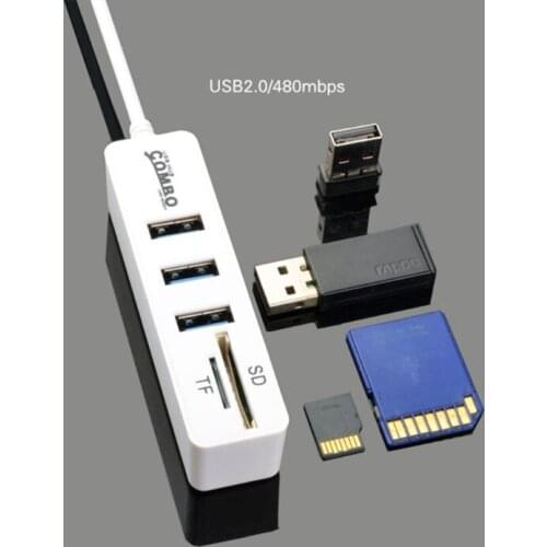 3 Port USB 2.0 Hub Splitter Combo Micro USB Connector Cable OTG SD/TF Card Reader