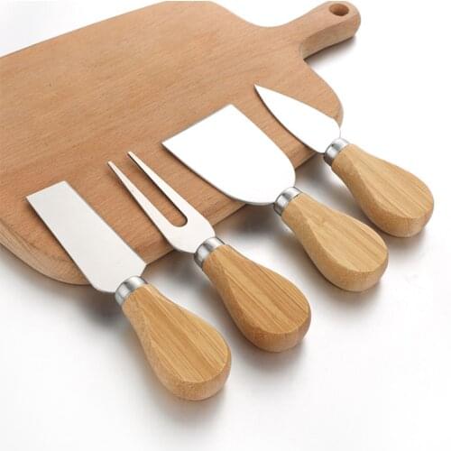 4Pcs/Set Stainless Steel Cheese Knives Oak Handle Cheese Slicer Butter Spatula Cheese Tools Home Kitchen Utensils Cooking Tools