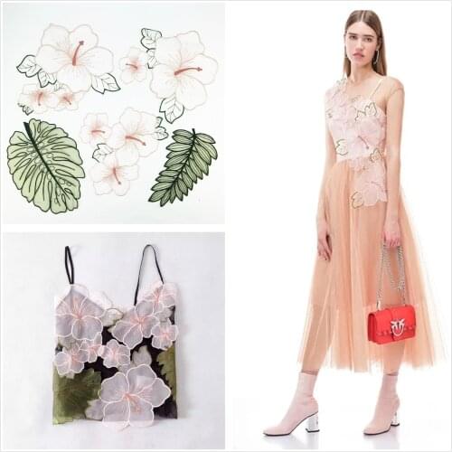 5pcs/set Embroidery organza Cloth Patches flowers Leaf tulle lace patch trims decorated DIY Sewing supplies for Dress