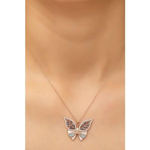 925 setting Cabochons Silver Butterfly Necklace