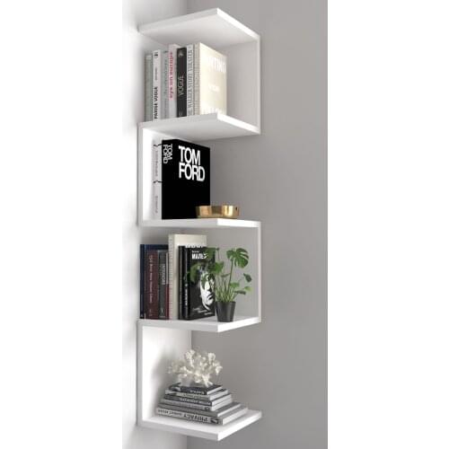 Ahşap duvar rafı zig zag köşe rafı dekoratif kitaplık yatak odası oturma odası