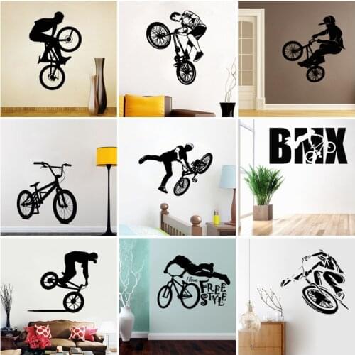 BMX Biker Sports Teen Vinyl Wall Stickers Home Decor Kids Bedroom Art Mural Bicycle Boy Girl Wall Decal Gift Removable