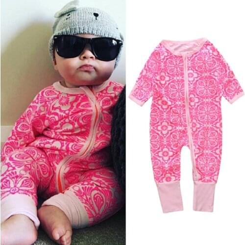 Floral Newborn Clothes Baby One-Piece Romper Boys Pajamas Romper 100% Cotton Soft Girl Jumpsuit Sleepwear Zipper Infant Overall