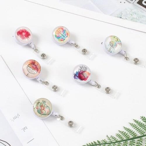 Badge Holder 2021 Creative Pattern Retractable Nurse Badge Reel Clip Portable Mini Students Doctor ID Card Holder