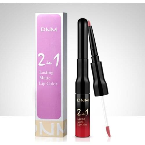 Two-in-one Lip Gloss + Lip Liner Matte Non-stick Liquid Lipstick Double-Ended Lip Gloss Pen