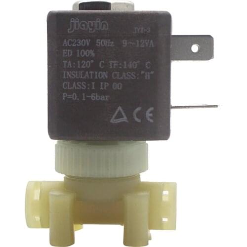 Jiayin JYZ-3 AC 230V 50HZ 6Bar Cannula 2/2 Way Plastic Normally Closed Water Solenoid Valve for Steam / Coffee Makers