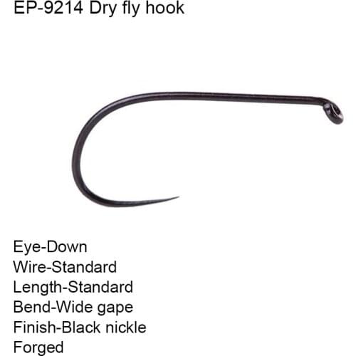 Eupheng Plus 25pcs 50pcs EP-9214 Down Eye Standard Fine Competition Fly Hooks No Barb Dry Black Nickle Fly Fishing Hooks Flies L