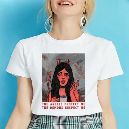 The angels protect me & The demons respect me Streetwear Graphic t shirt Top Soft Oversized Tee Female/Man T-Shirt