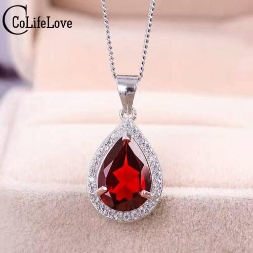 Classic silver gemstone drop pendant 8*12mm natural wine red garnet gemstone pendant solid 925 silver garnet necklace pendant
