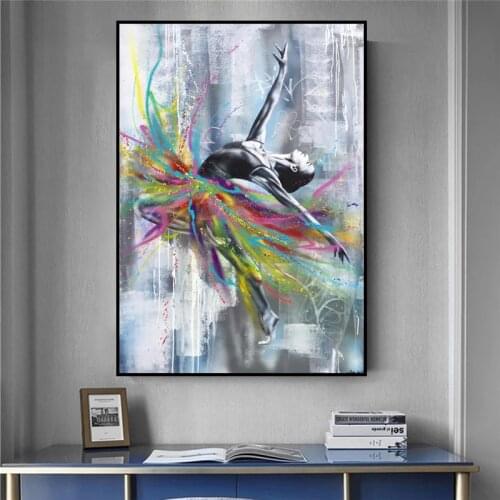 Colorful Abstract Art Graffiti Ballet Dancer Canvas Painting Wall Art Posters Prints Wall Pictures for Living Room Home Cuadros