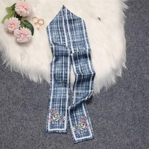 Summer Cool Silk Scarf Women Print Headscarf Tie Bag Handle Small Ribbon Headband Spring Autumn Ladies Neck Scarf Long Shawl