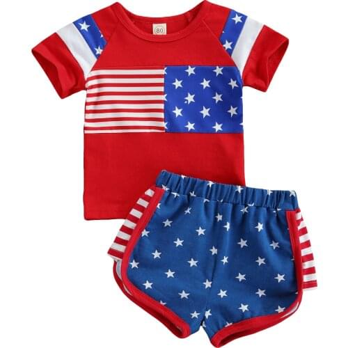 Citgeett Summer Independence Day Clothing Baby Boys Girls Short Sleeve Star Print + Shorts Flag Elastic Waist Shorts Set