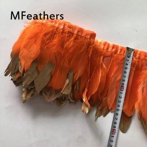 MFeathers Gold Spray Goose Feather Lace 15-20CM / 6-8inches Orange + Gold Tipped Geese Feathers Trim Carnival Jewelry Strips Dec