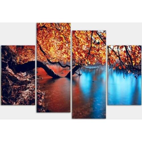 4 Pcs Modular Pictures Red Tree Wall Art Picture Modern Painting Home Decoration Living Room Or Bedroom Canvas Wall Picture