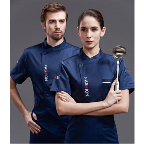 Men Chef shirt Summer Chef jacket Catering work wear Chef uniform Blue
