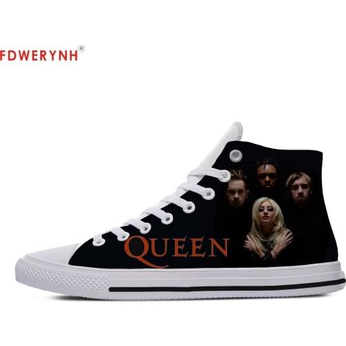 2019 New QUEEN Shoes Men Fashion Printing Shoes Queen Rock Band High Top for Men Casual White Shoes