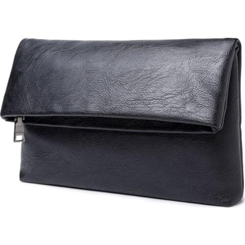 2018 High Quality Fold Men Clutch Bags Black Pu Leather Handbag Business Brand Men Purse Cell Phone Card Holder