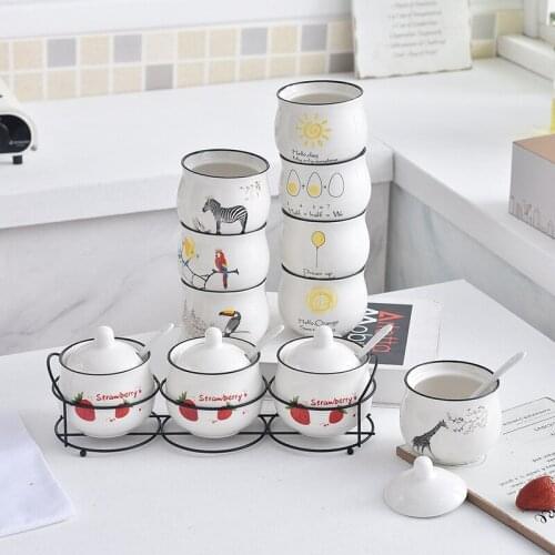 Seasoning Jar Set Three Sets Of Ceramic Spice Jars Kitchen Supplies Oil And Salt Jar Combination With Shelves