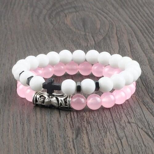 Set Cross Bracelet Trendy Natural White Porcelain Tiger Eye Stone Beads Charm Bracelets&Bangle for Women Men Jewelry Friend Gift