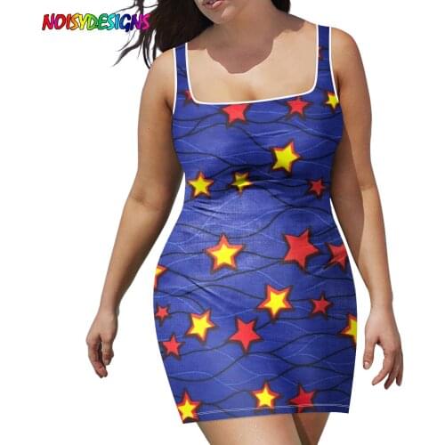 NOISYDESIGNS Blue Yellow Red Stars Ankara African Printed Plus Size Sleeveless Dress Elegant Retro Dresses Women Dresses Vintage