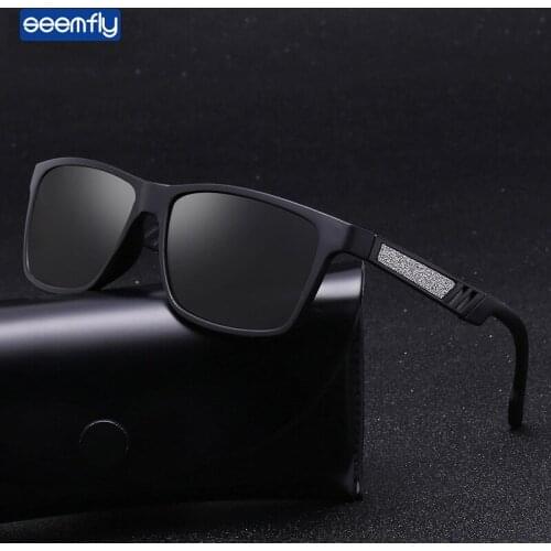 Seemfly Vintage Photochromic Men Polarized Sunglasses Flash Glasses Legs Metal Square Black Driving Sunshades Drivers Eyewear