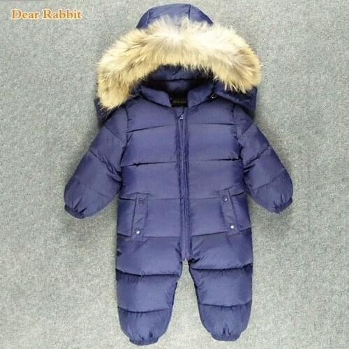 Newborn Baby coat Snowsuit Natural Fur Hooded Infant Boys Girls Winter Snow Wear 90% White Duck Down Jackets Outwear Jumpsuits