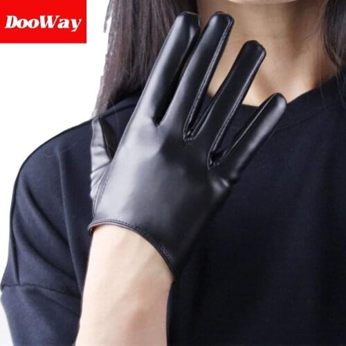 DooWay Gloves Extra Short 6" Faux Leather Dark Brown Touchscreen Sensitive Cool Women Fashion Driving for Evening Party Cosplay