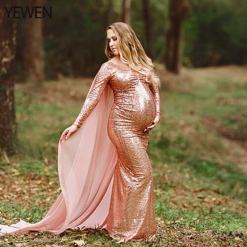 Bohemian Style Mermaid Maternity Gown for Baby Shower Photo Shoot and Wedding-Boho Maternity Dress Long Sleeve YEWEN