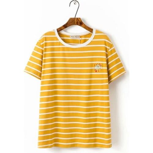 Plus size O neck Striped short sleeve tshirts 2020 new summer casual ladies soft cotton pink t shirts female tops t-shirts