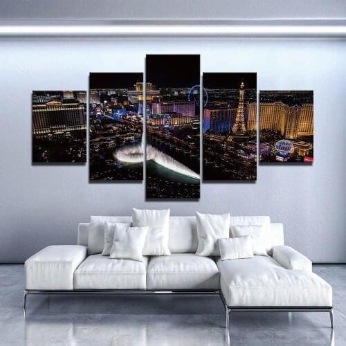 5 Pieces City Night Scene Las Vegas Poster Canvas Print Painting Wall Art Pictures Living Room Home Decorative