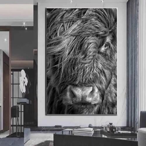 Highland Cow Poster Canvas Painting Black White Cattle Animal Print Oil Painting Modern Wall Art Picture For Bedroom Home Decor