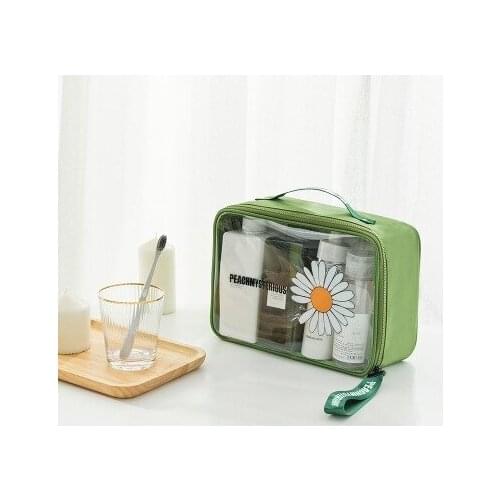 Transparent Little Daisy Womens Cosmetic Bag INS Large-Capacity Portable Travel Wash Makeup Waterproof Skin Care Storage Box