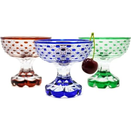 Luxury Japanese Style Edo Kiriko Hand Cut to Ice Cream Bowl Cocktail Cup Wine Goblet